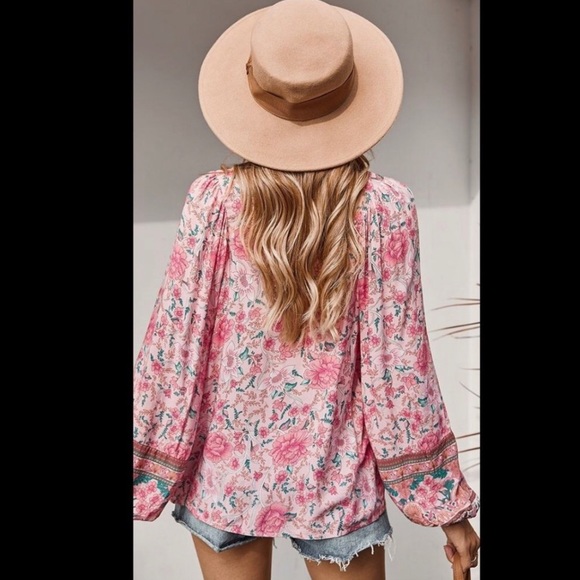 Pink Boho Festival Flowy Floral Blouse - Picture 4 of 8